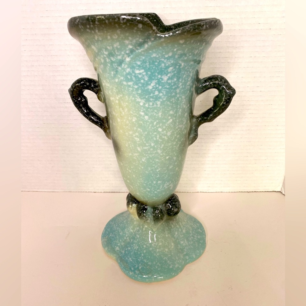 Vtg Hull Porcelain Pottery Vase Woodland W18 Aqua Turquoise Grey Speckled Glossy
